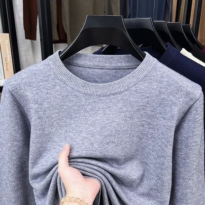 Pullover da uomo in maglia, girocollo, a maniche lunghe, basic e tinta unita
