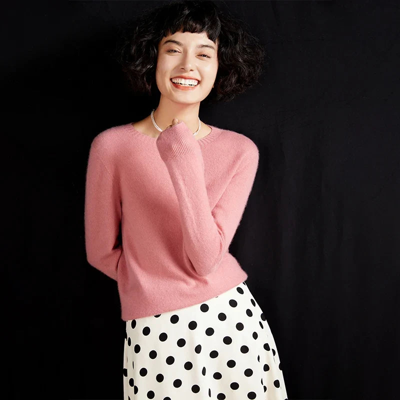 Pull femme col rond manches longues en maille