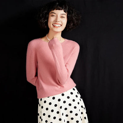 Pull femme col rond manches longues en maille