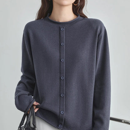 Damen Strickjacke mit Rundhalsausschnitt Knopfleiste Langarm