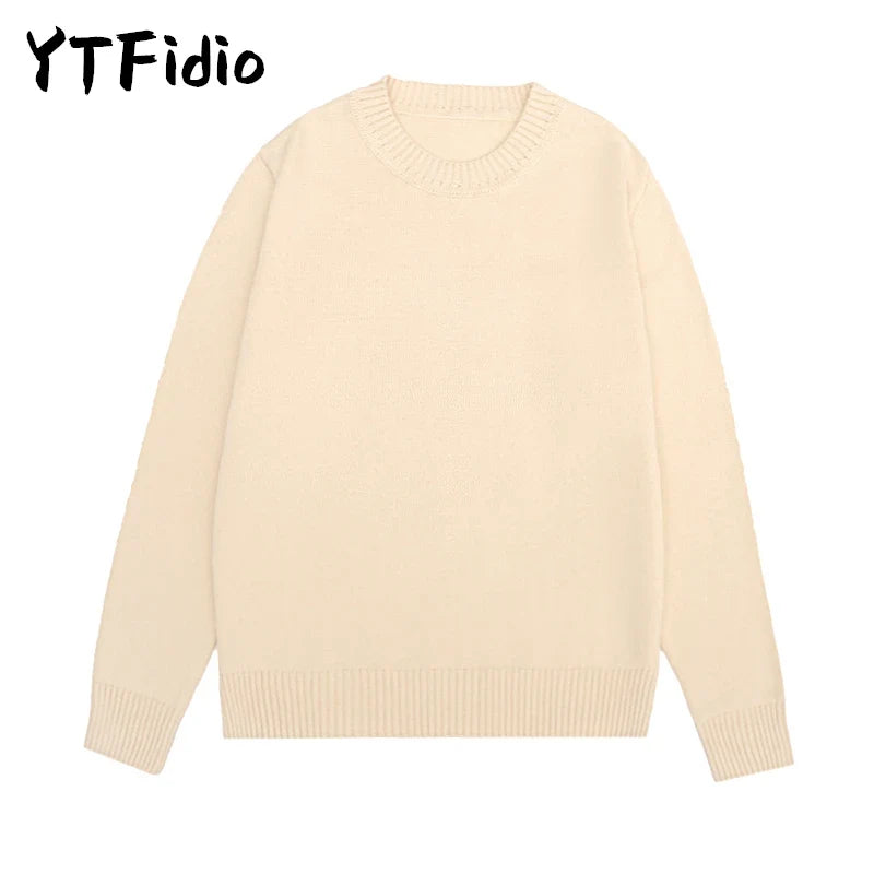 Damen Pullover Rundhals Langarm Strickpullover Rippbündchen Unifarben