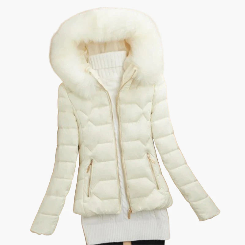 Dames winter gewatteerd jack met capuchon en bontkraag – Modieuze outdoor mantel