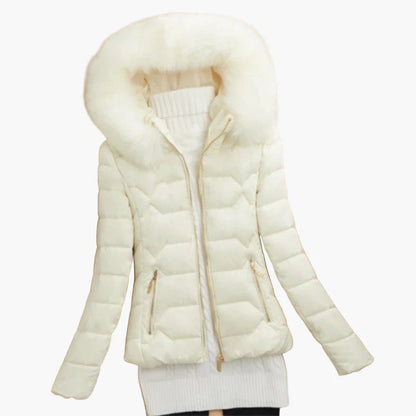 Dames winter gewatteerd jack met capuchon en bontkraag – Modieuze outdoor mantel