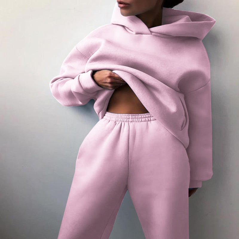 Dam Oversize Joggingset – Avslappnad Hoodie och Joggingbyxa för Fritid & Hemma