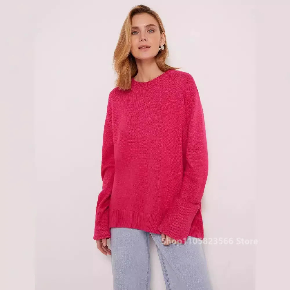 Pullover da donna in maglia oversize a maniche lunghe con scollo rotondo