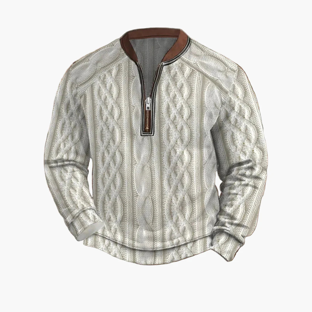 Pull homme style vintage avec demi-fermeture éclair – Pull décontracté élégant pour quotidien et extérieur