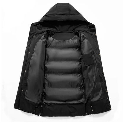 Herren Winter Steppmantel Lang mit Kapuze Olivgrün