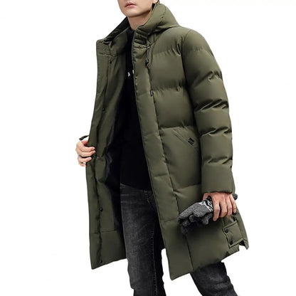 Herren Langer Steppmantel mit Kapuze Warm Winter