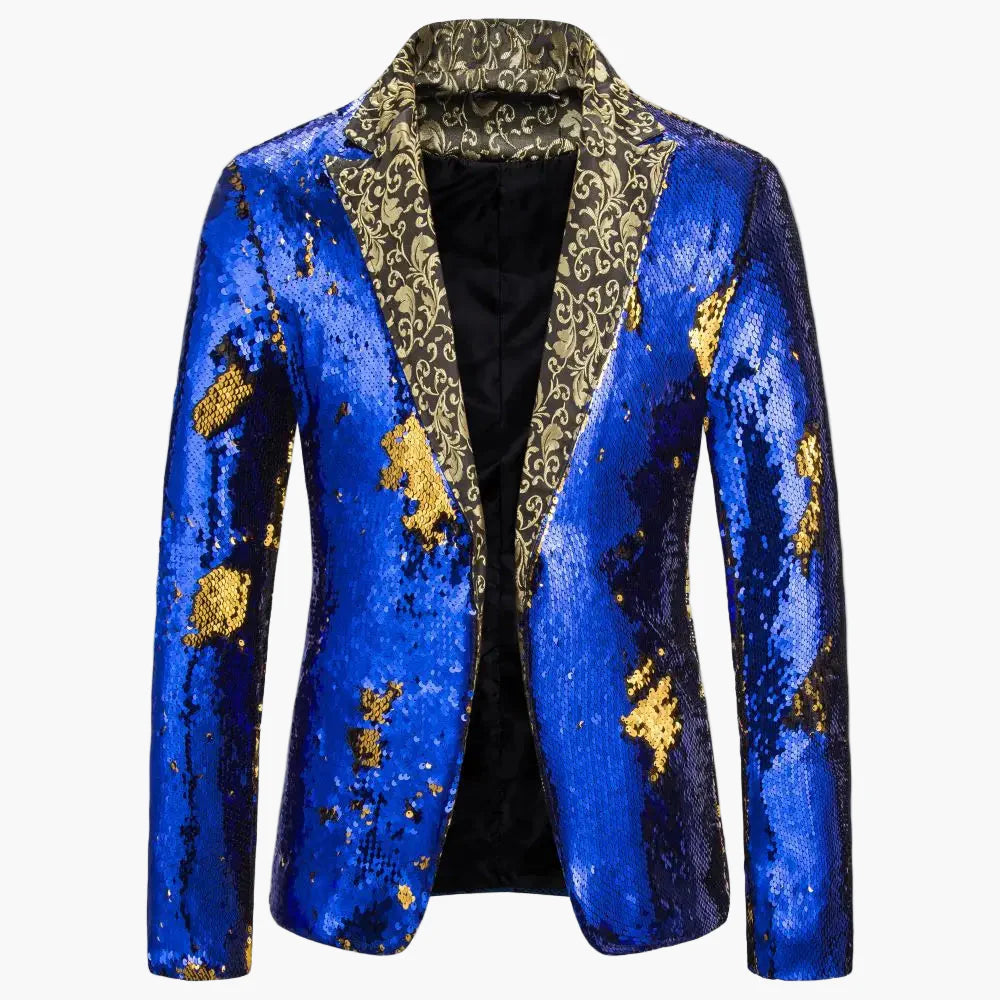 Heren Pailletten Blazer voor Podium en Party – Glinsterende Showjas in Extravagant Ontwerp