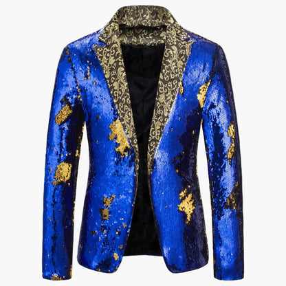 Heren Pailletten Blazer voor Podium en Party – Glinsterende Showjas in Extravagant Ontwerp