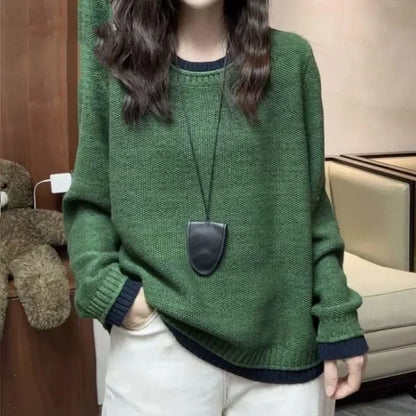 Pullover lavorato a maglia da donna con scollo rotondo, a maniche lunghe, maglia