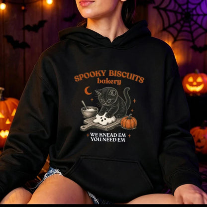Damen Hoodie Halloween Spooky Biscuits Katze Kneten Kürbis Motiv