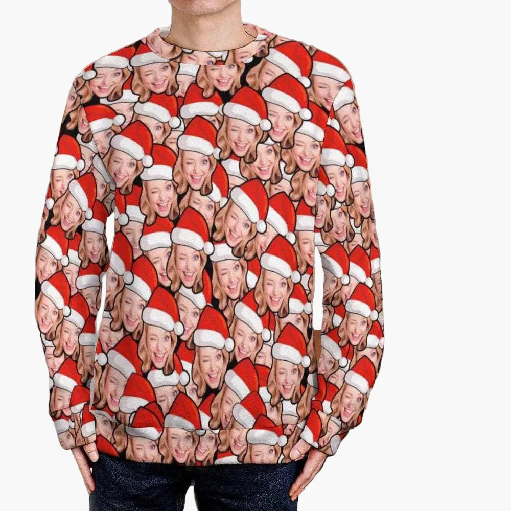 Unisex julesweatshirt med fotoprint – Sjov grim juletrøje til venner og familie