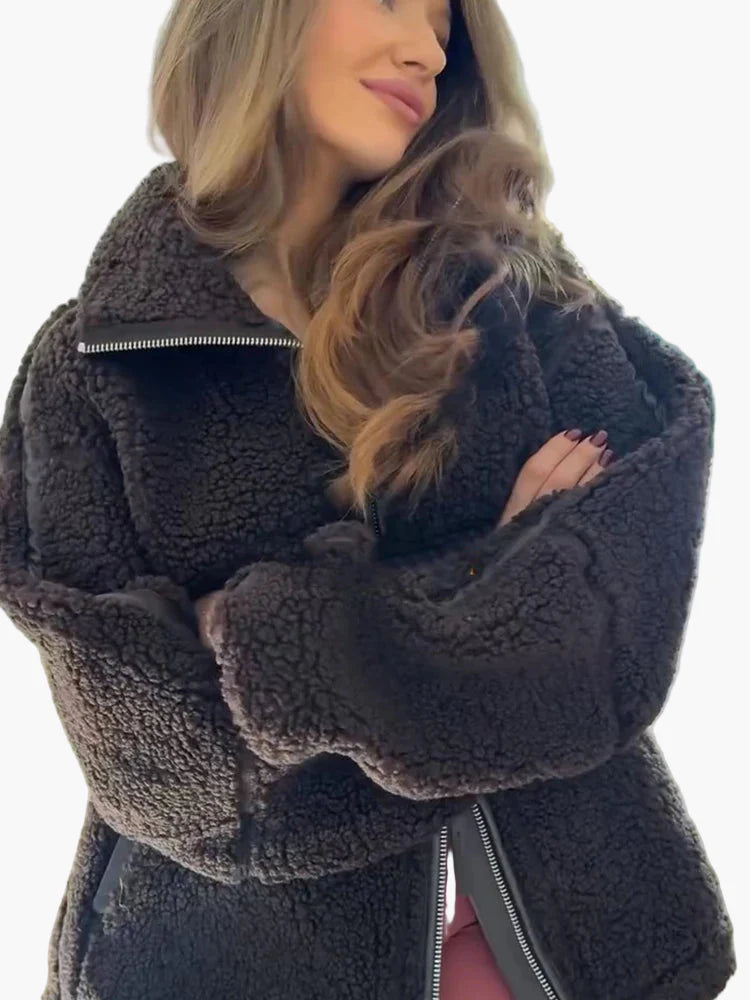 Damen Teddyjacke im Oversized-Look – Trendige Übergangsjacke für Herbst & Winter