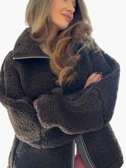 Damen Teddyjacke im Oversized-Look – Trendige Übergangsjacke für Herbst & Winter