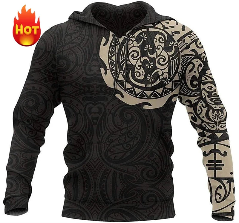 Sudadera de manga larga con capucha y motivo de estampado maorí