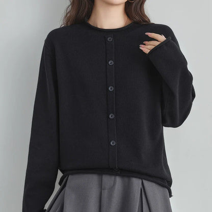Damen Strickjacke mit Rundhalsausschnitt Knopfleiste Langarm