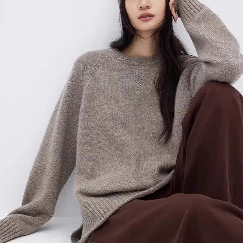 Pull en maille oversize pour femme à col rond, manches longues