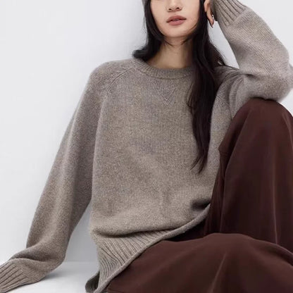 Pull en maille oversize pour femme à col rond, manches longues