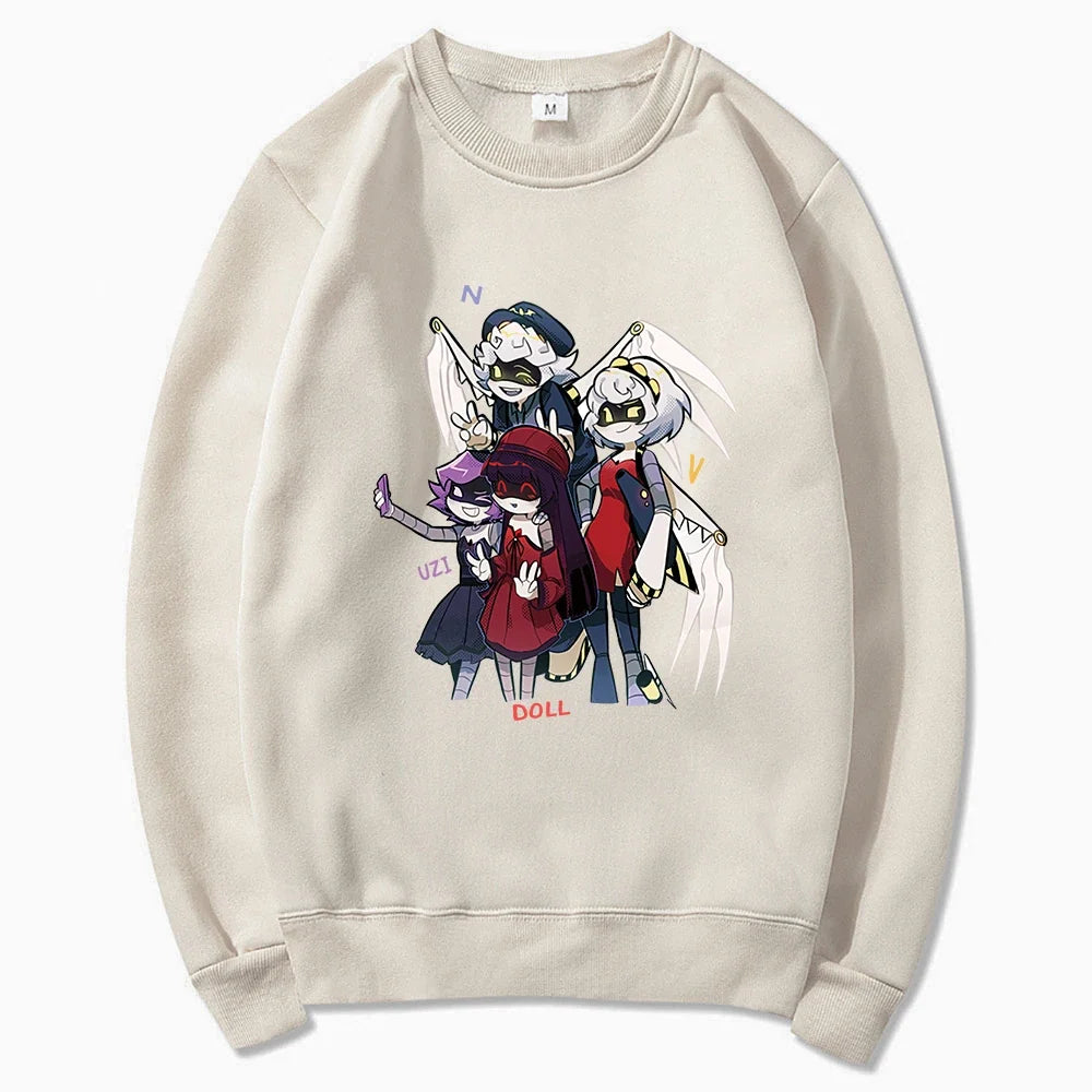 Sudadera unisex con capucha, estampado de personajes y bolsillo canguro