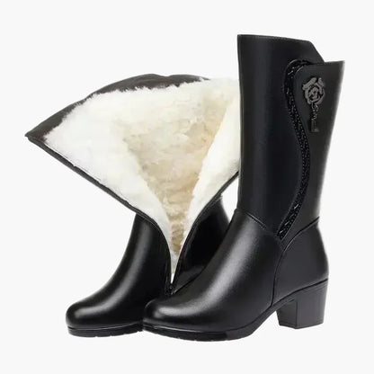 Stivaletti invernali da donna con tacco e lacci, imbottitura calda, alla moda e confortevoli
