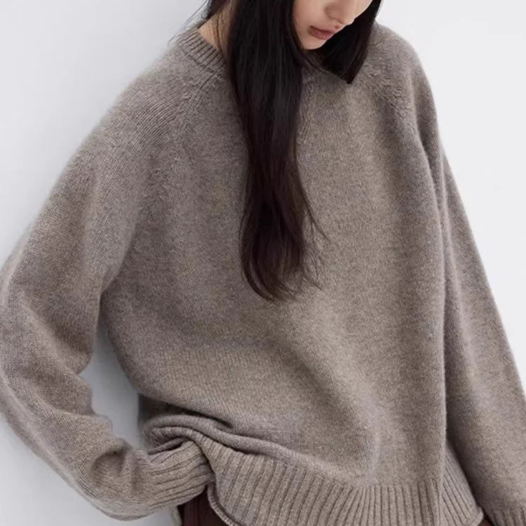 Pull en maille oversize pour femme à col rond, manches longues