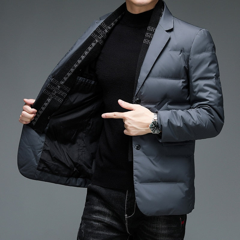 Heren doorgestikte blazer modern business casual winterjas – elegant & veelzijdig