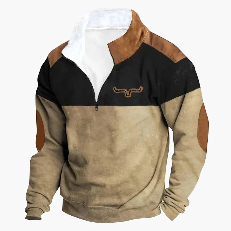 Herren Wild West Vintage Outdoor Pullover im Cowboy-Stil mit Stehkragen