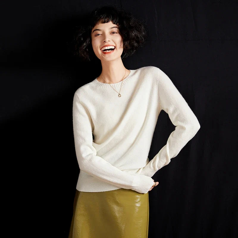 Pull femme col rond manches longues en maille
