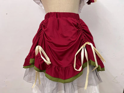 Dame-tyrolerkostume i rød og grøn med hat, kortærmet, Oktoberfest