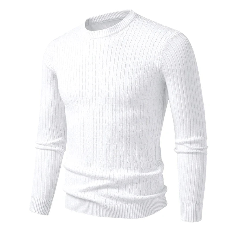 Herren Pullover Rundhals Zopfmuster Langarm Strickpullover