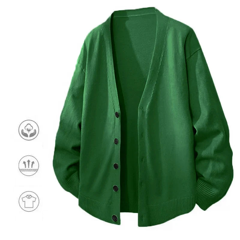 Cardigan da uomo, cardigan unisex con scollo a V, bottoni e polsini a coste, vestibilità oversize