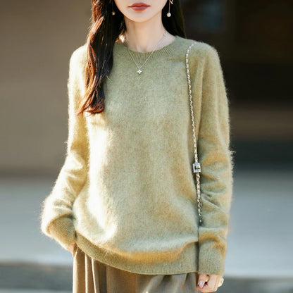 Pullover da donna in maglia, a girocollo, a maniche lunghe, morbido