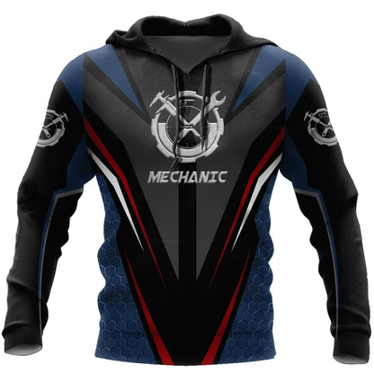 Herren Kapuzenpullover Mechanic Maschinenmotiv Hoodie Schwarz Grau
