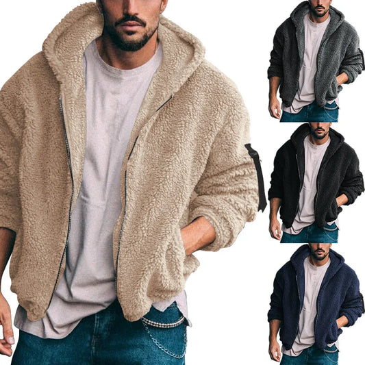 Hoodiejacka i teddyfleece för herrar med dragkedja – varm och mjuk