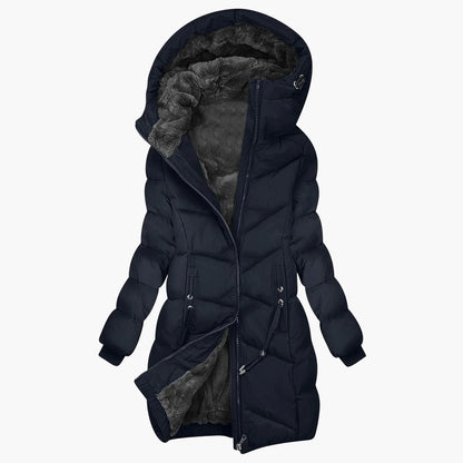 Manteau matelassé d'hiver pour femme avec capuche – Élégant manteau long pour les jours froids