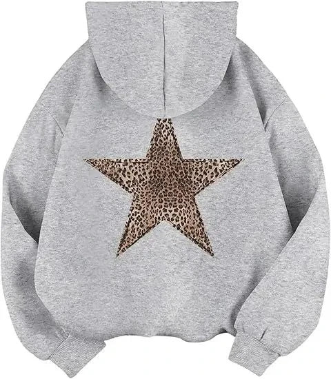 Oversize-hoodie med leopardstjerne og hætte