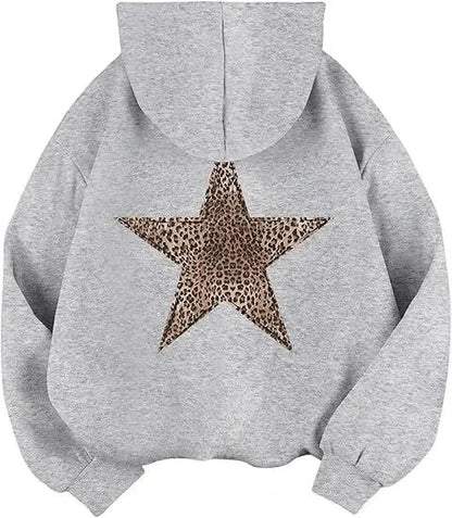 Oversize-hoodie med leopardstjerne og hætte