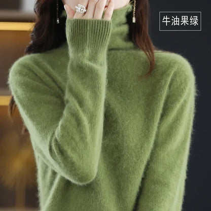 Dame-rullekravepullover, lange ærmer, blødt materiale