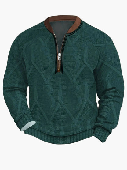 Pull homme style vintage avec demi-fermeture éclair – Pull décontracté élégant pour quotidien et extérieur