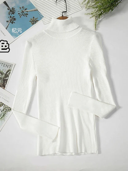 Damen Rollkragenpullover Rippstrick Langarm Eng Anliegend