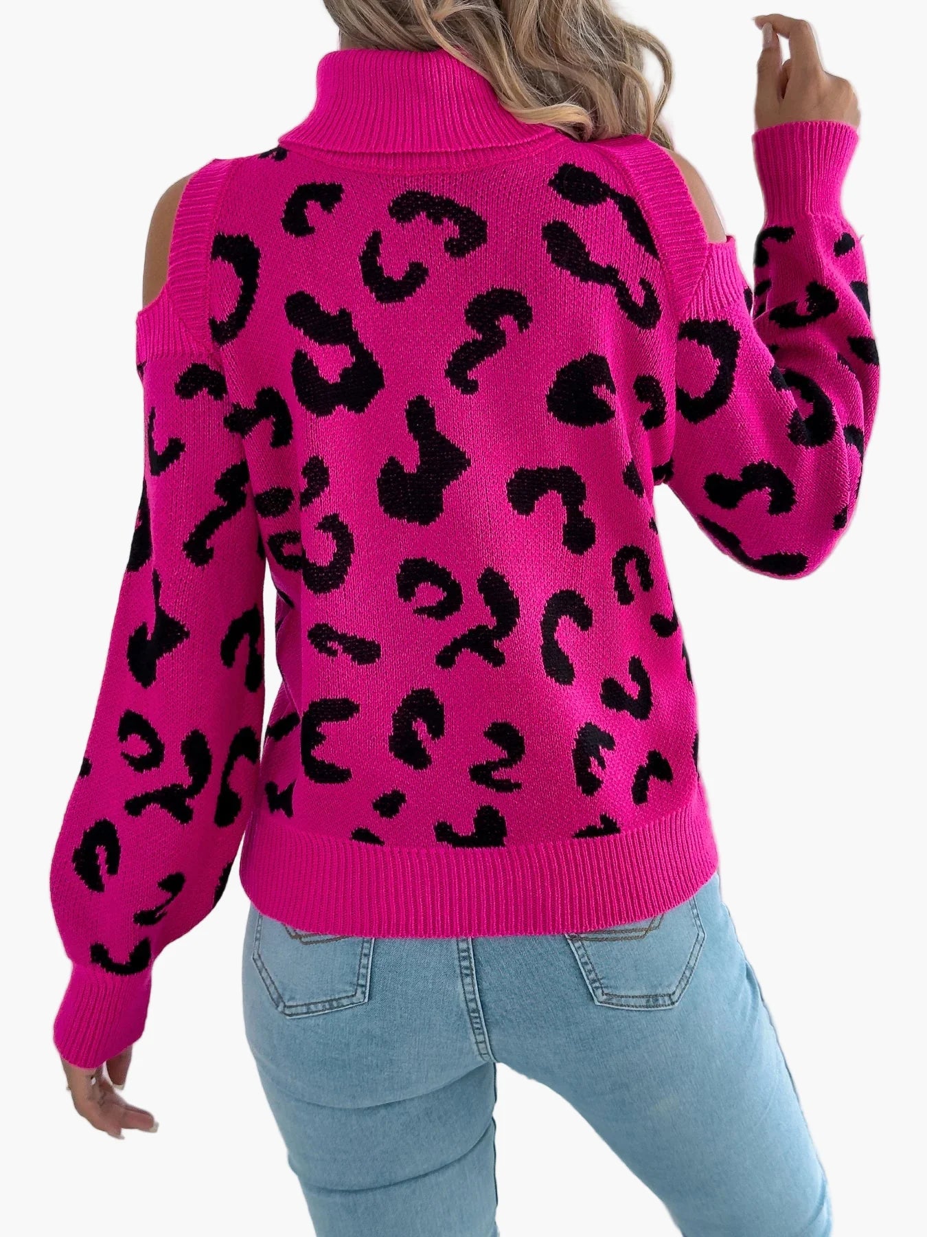 Dames Trui met cut-out schouders en luipaardprint – Trendy vrijetijdsgebreide trui
