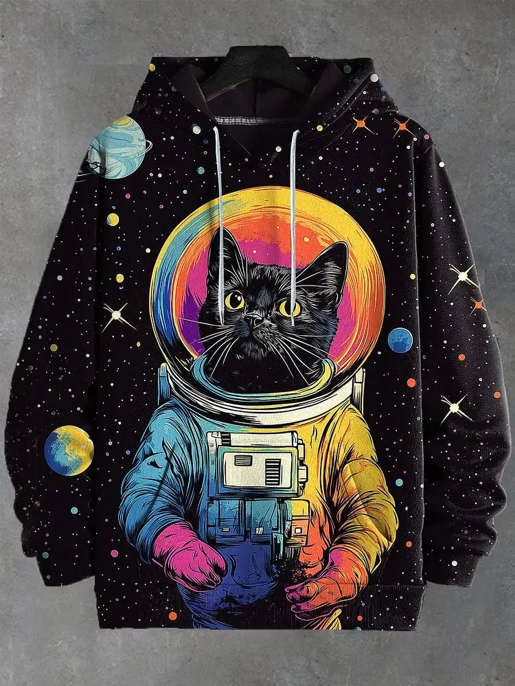 Unisex Kapuzenpullover mit Katzen-Motiv Print Kängurutasche