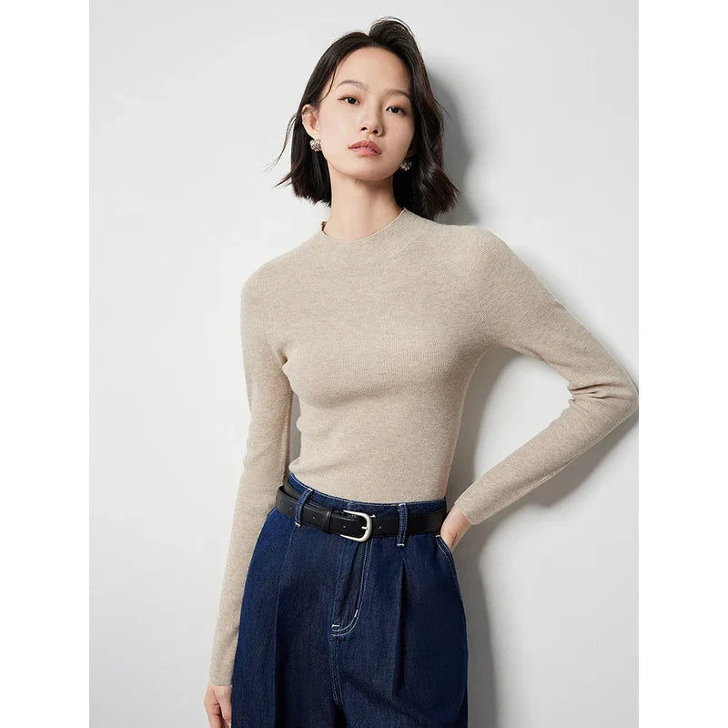 Damen Langarm Pullover schmal geschnitten Mock Neck Basic Stricktop