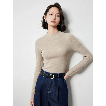 Damen Langarm Pullover schmal geschnitten Mock Neck Basic Stricktop