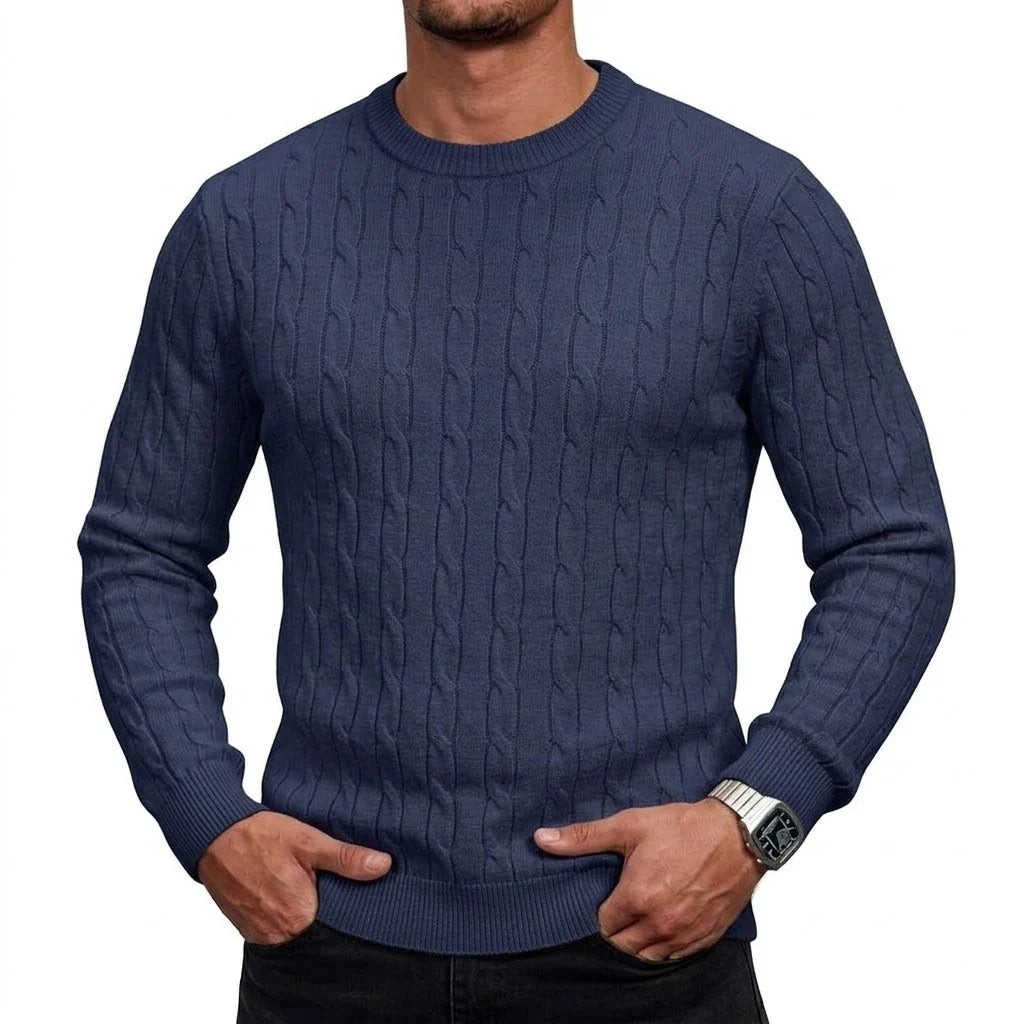 Herren Zopfmuster Pullover Rundhals Langarm Strickpullover