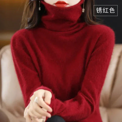 Dame-rullekravepullover, lange ærmer, blødt materiale