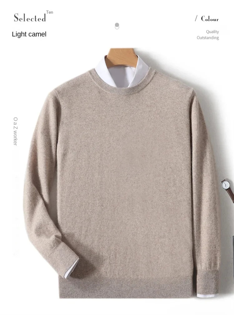 Herrepullover med rund hals i finstrik og lange ærmer