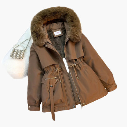 Giacca invernale da donna con cappuccio e collo in ecopelliccia – Parka alla moda per tutti i giorni e attività all'aperto