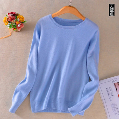 Pullover basic da donna a girocollo, a maniche lunghe, in maglia